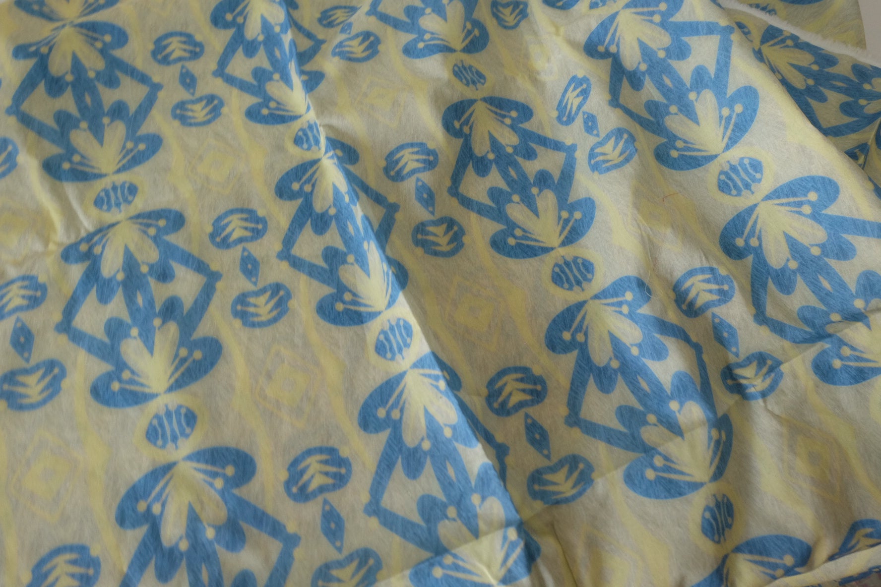 Blue Geometric Floral Cotton Poplin Fabric – 2.2 yd