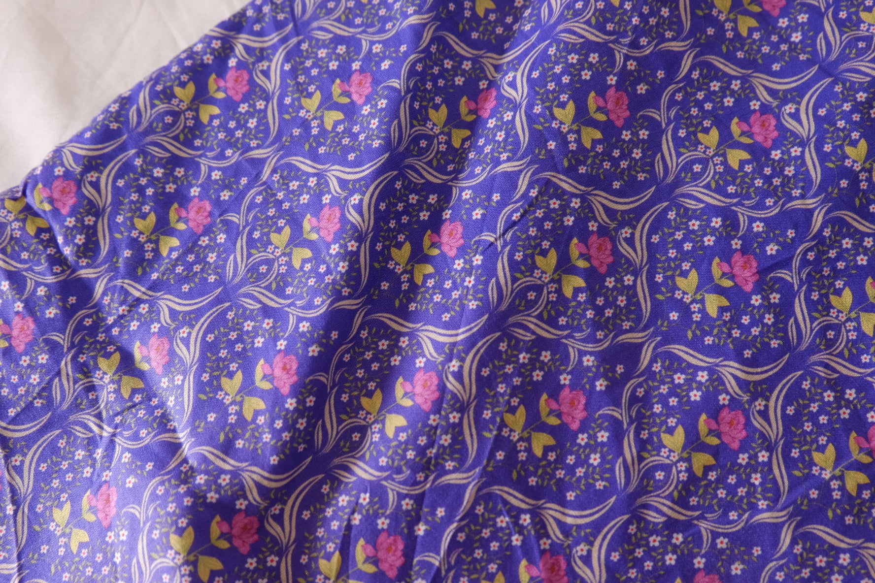 Blue Violet Floral Cotton Voile Fabric – 2.5 yd