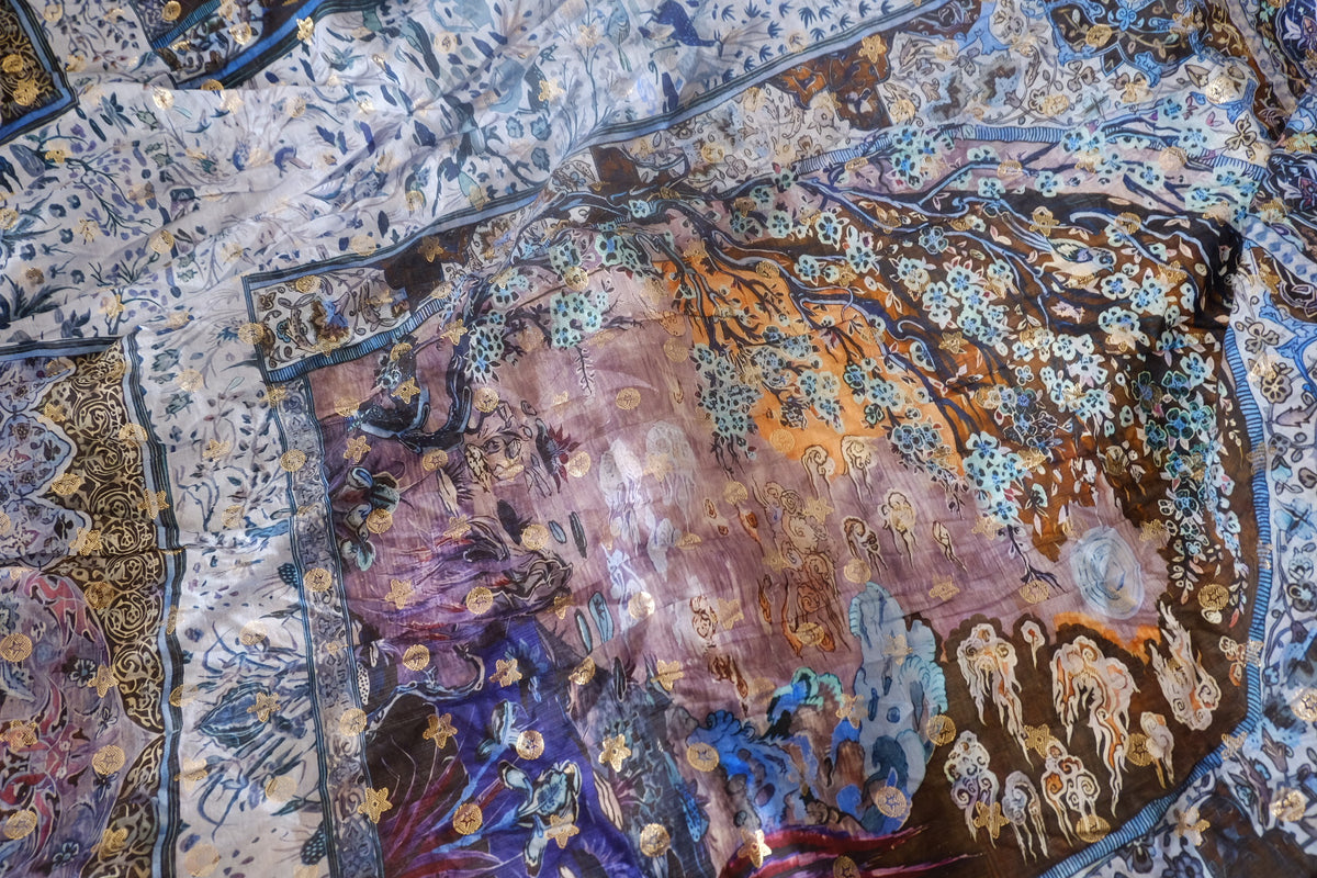 Blue Storybook Gold-Fleck Rayon – 2.8 yd