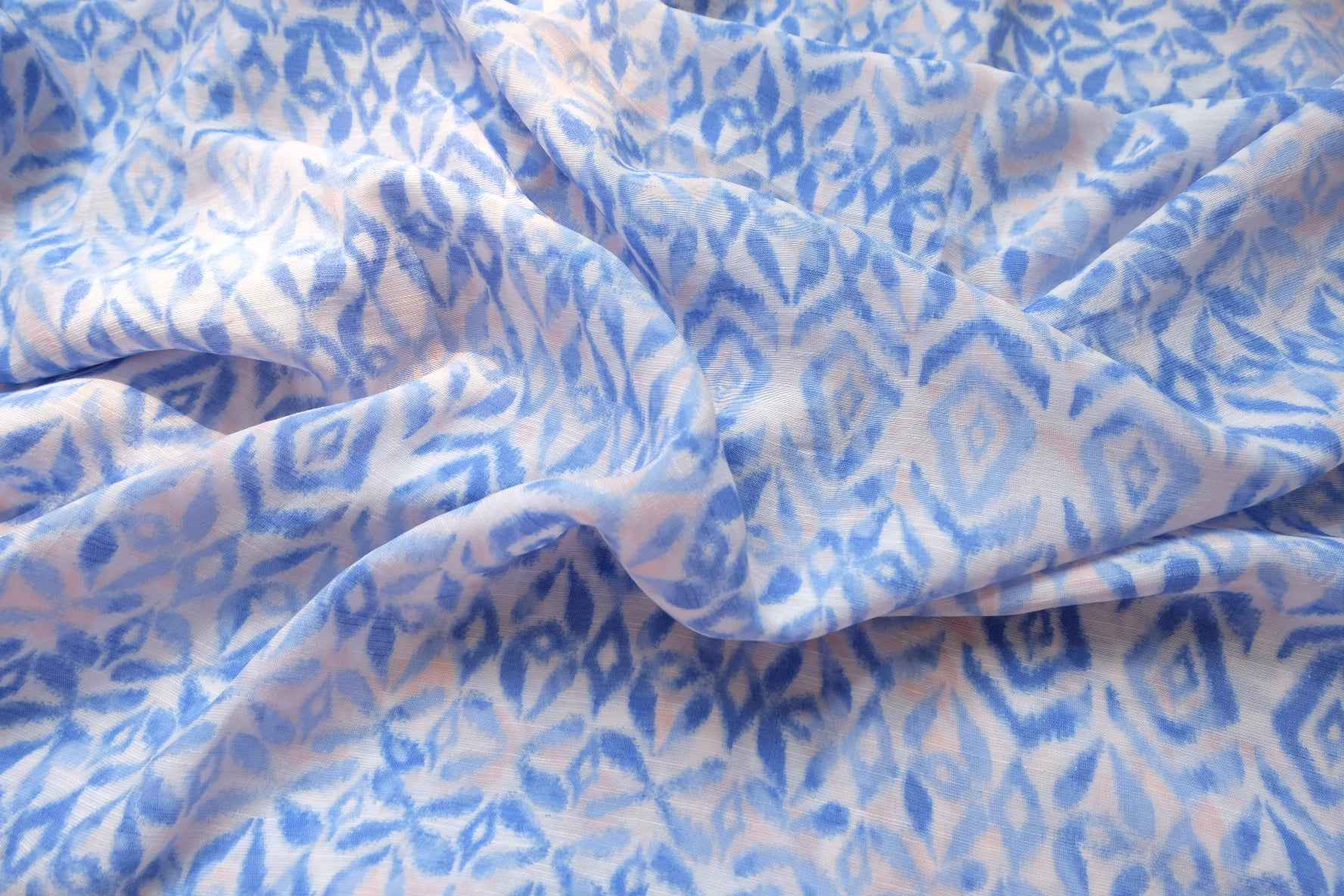 Blue Ikat Tencel Cotton Linen Fabric, Soft Drapey Summer Weight, 3.28 Yards