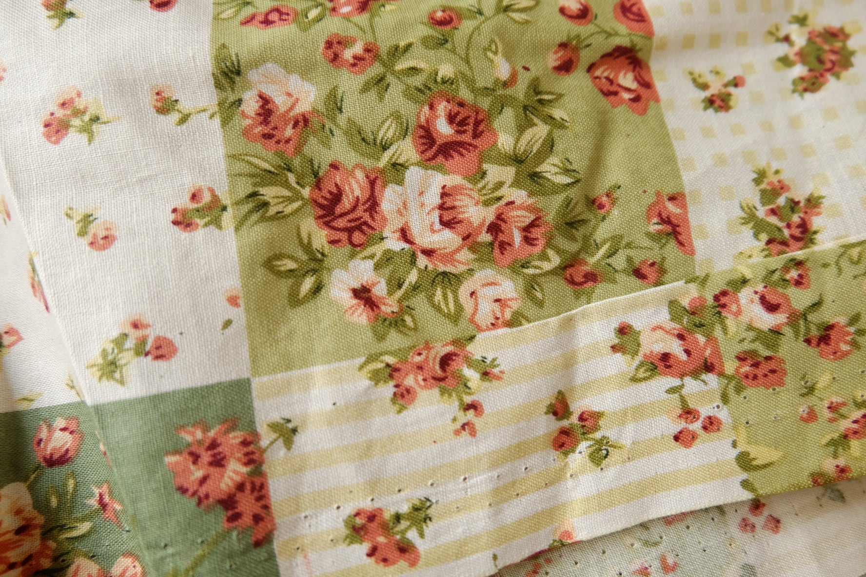 Patchwork Floral Cotton, Vintage Green Palette, 1.6 Yards