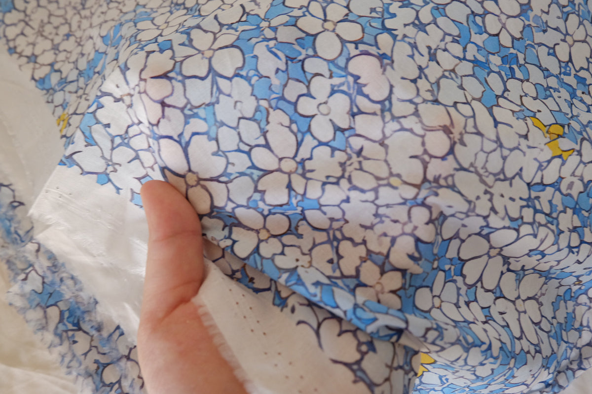 Blue Daisy Meadow – Floral Cotton Voile Fabric | 3.3 Yards