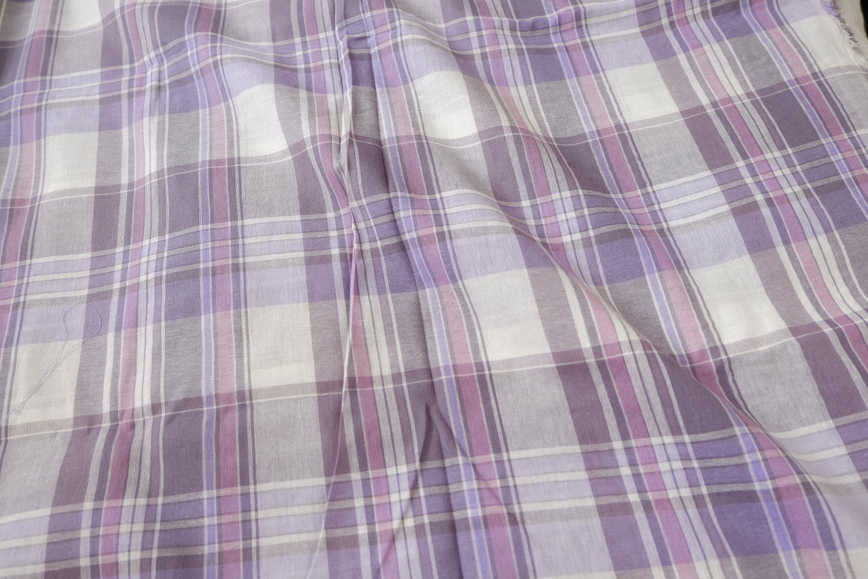 Lavender Plaid Cotton Gauze Fabric – Ultra Lightweight Summer Shirting (3.28 yards)