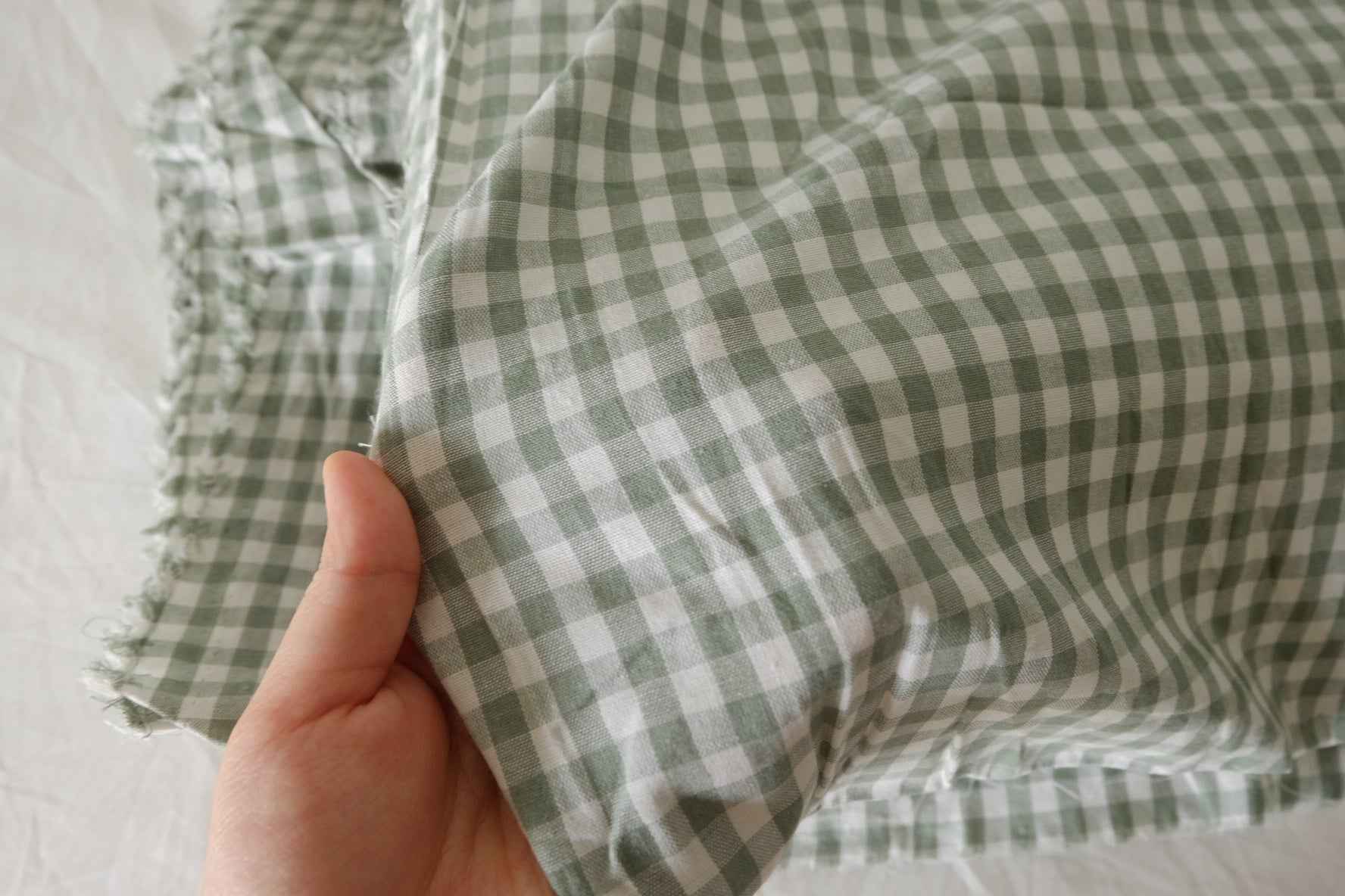 Washed Sage Gingham Cotton Linen Fabric – 3.3 yd