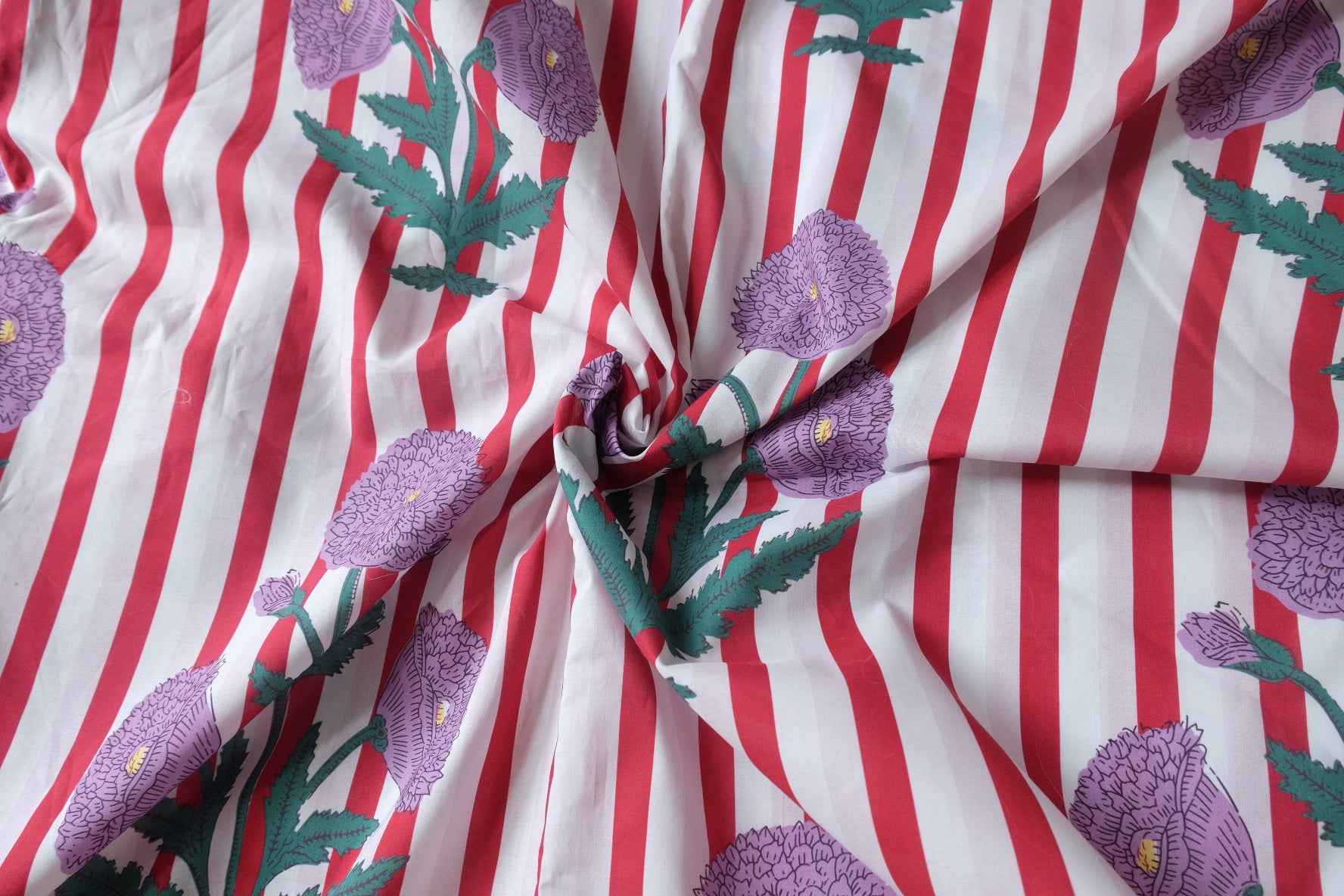 Bold Stripe Floral Cotton Fabric, Crisp 60s Dress Weight, 2.19 Yards/3.28 yards