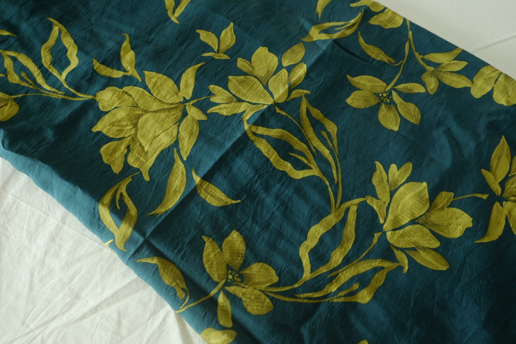 Teal & Mustard Floral Tencel Cotton Fabric – 3.28 yd
