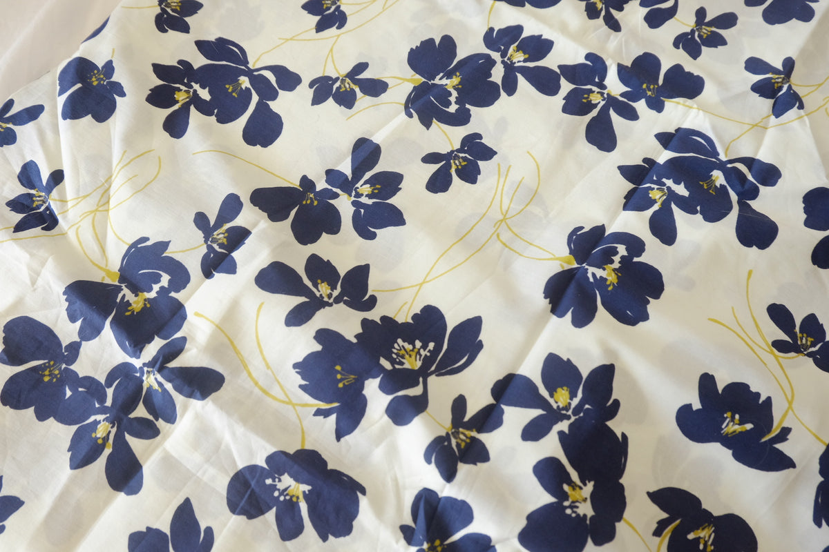 Midnight Blue Blossoms – Floral Cotton Poplin – 3.3 yd