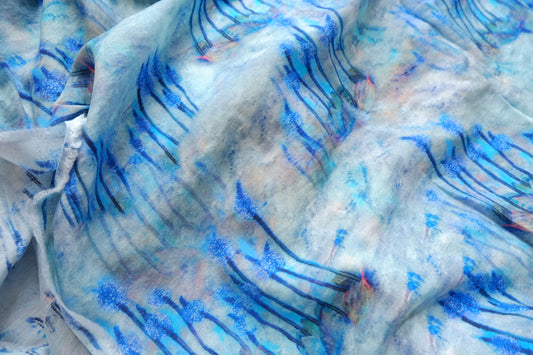 Blue Watercolor Abstract Floral Tencel Linen Blend — 2.19 yd
