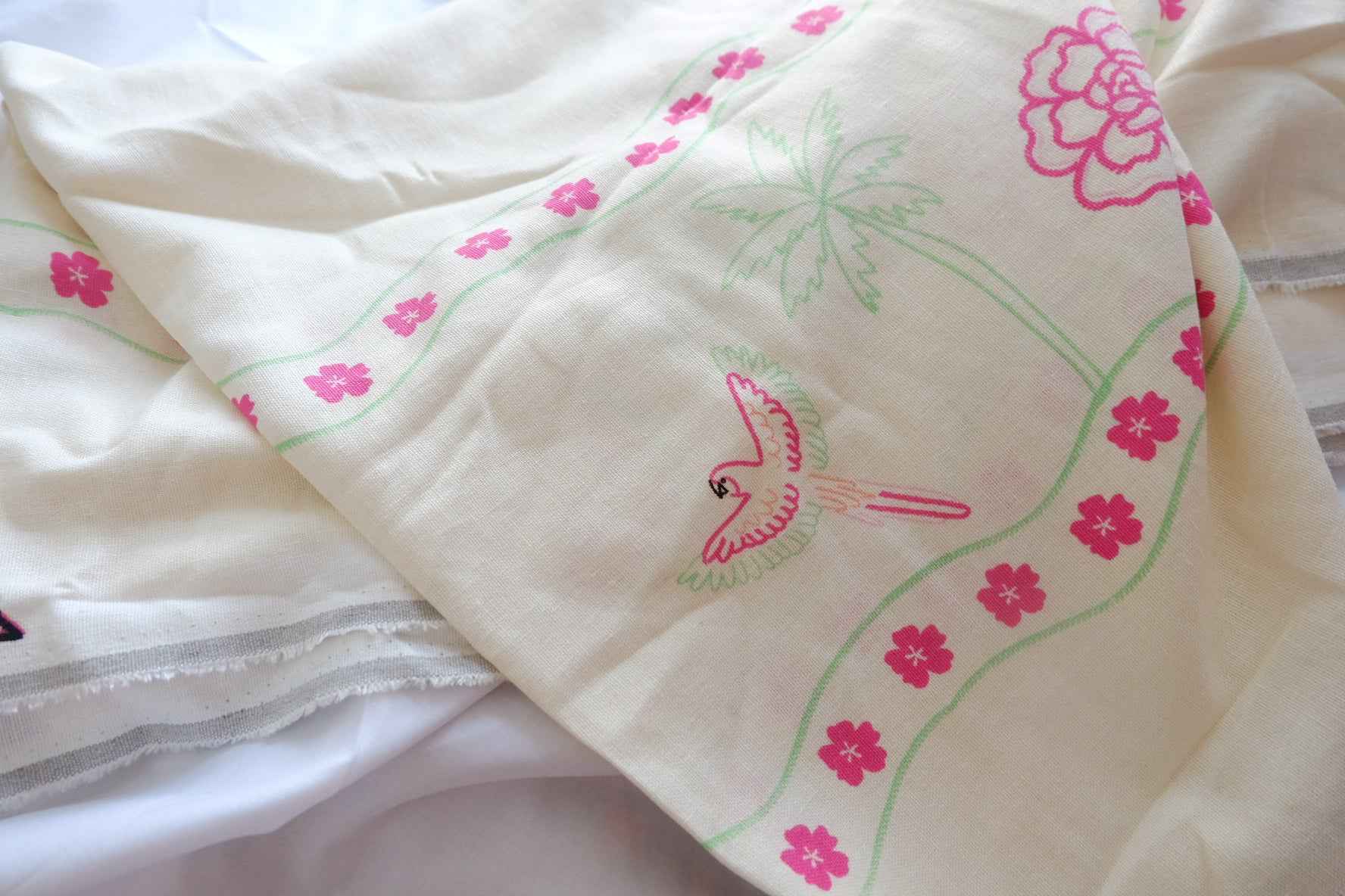 Bird Border Linen Cotton Placement Fabric - 2.19 yd