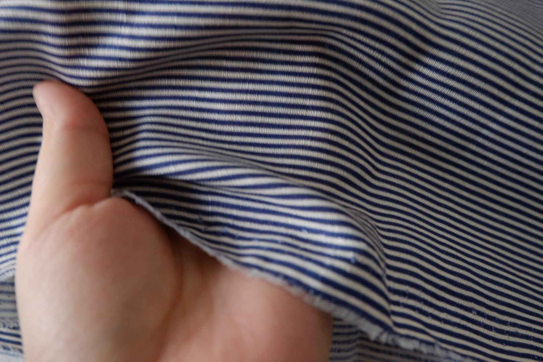 Navy Stripe Yarn-Dyed Pure Linen Fabric – 1.6 yd