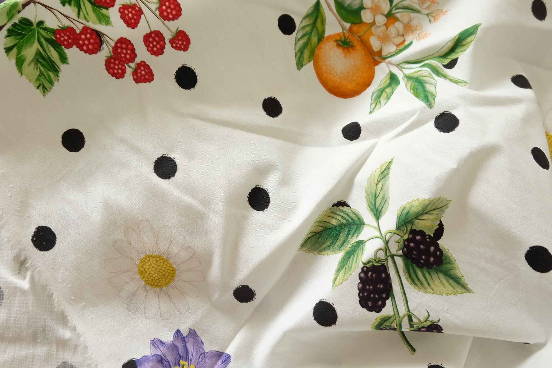 Pima Cotton Botanical Polka Dot Poplin Fabric – 2.2 Yards