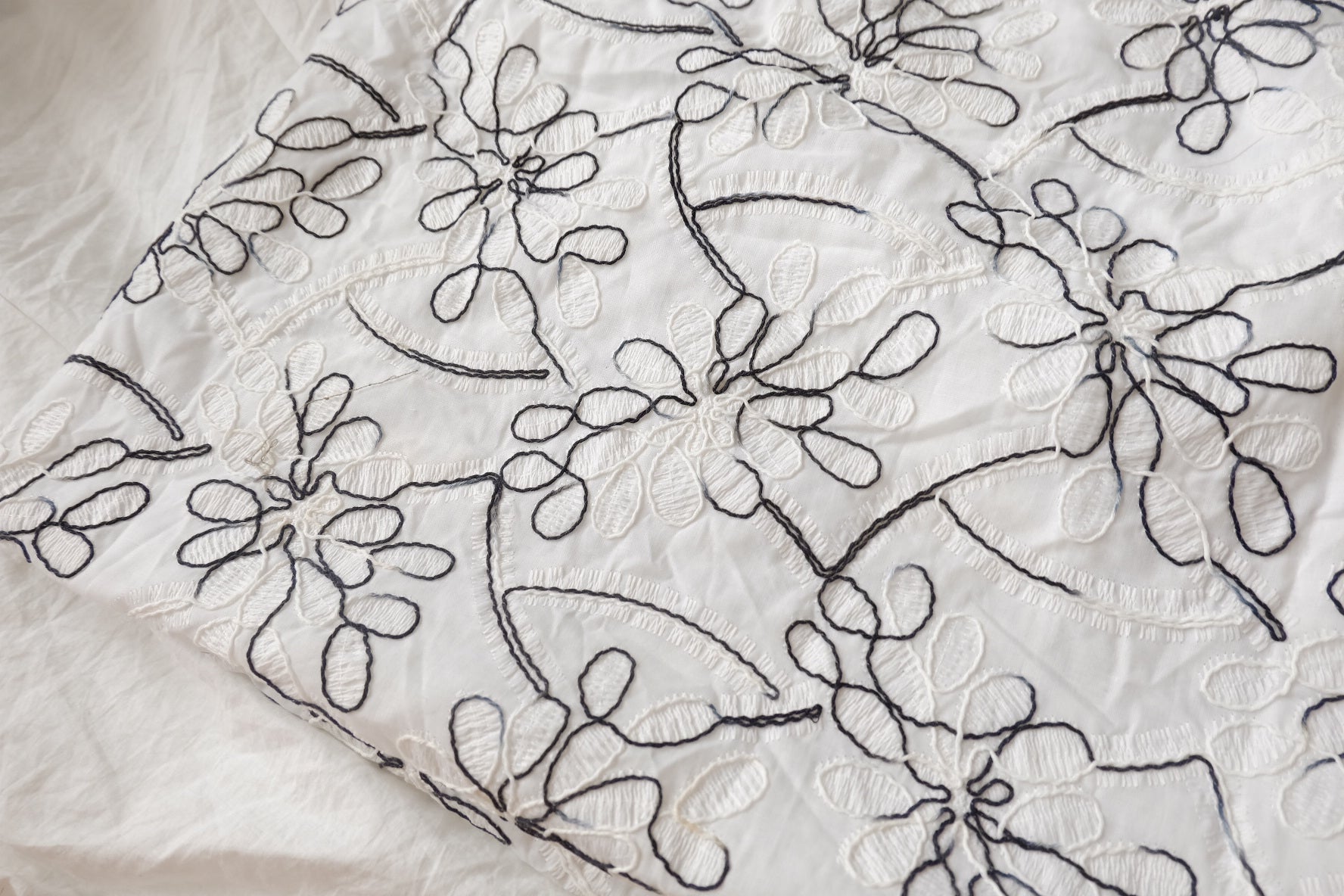 Graphic Floral Embroidered Cotton Fabric, Structured Midweight, 1.7 Yards