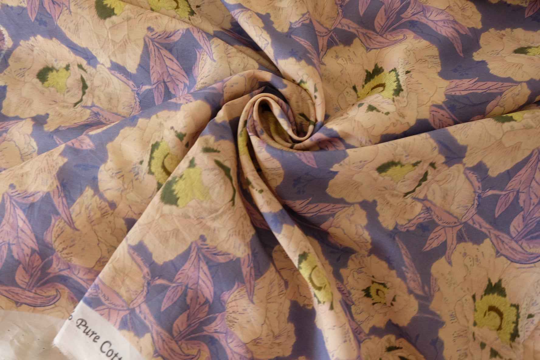 Ultra Lightweight Cotton Lawn Fabric – Vintage Painterly Floral Print-3.3 yards