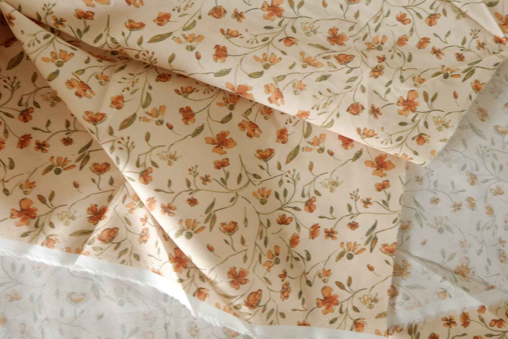 Tiny Orange Floral Cotton Poplin Fabric – 3.3 yd