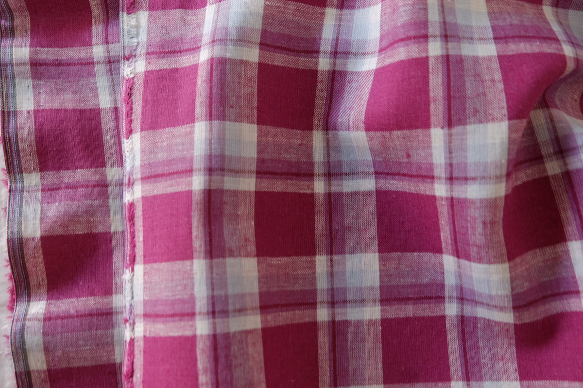 Raspberry Sorbet Yarn-Dyed Linen Cotton Plaid – 2.2 yd