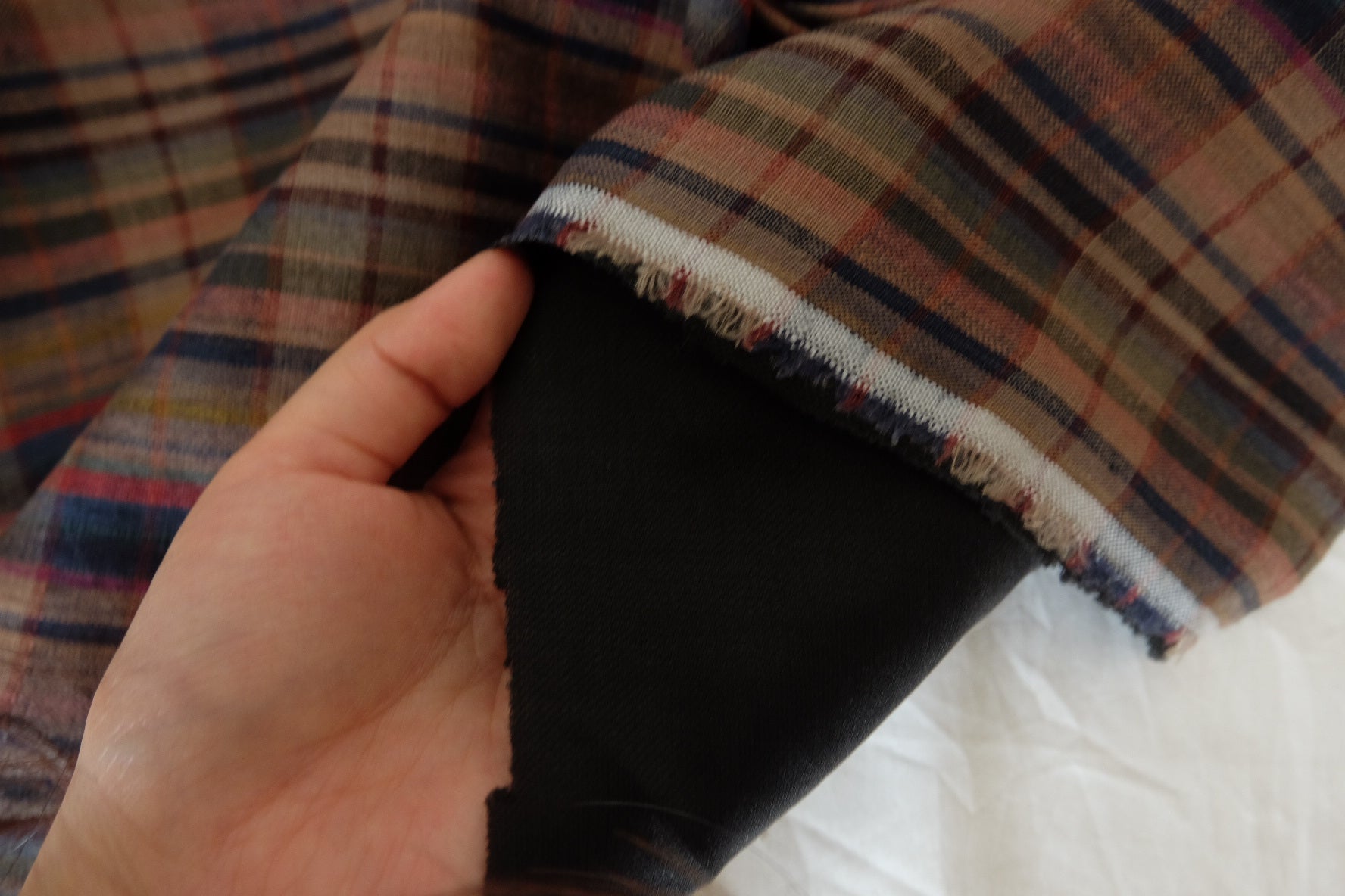 Lined Linen Blend Outerwear Fabric – Vintage Plaid with Structured Hand – 2.2 yd