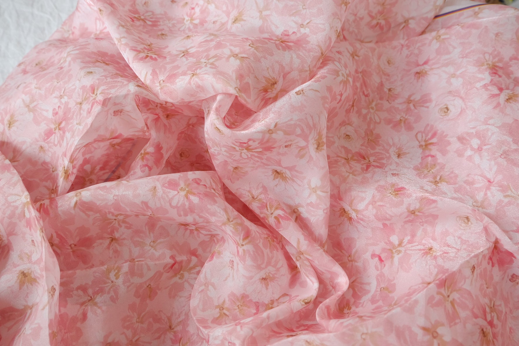 Shimmer Pink Floral Chiffon, 3.28 Yards
