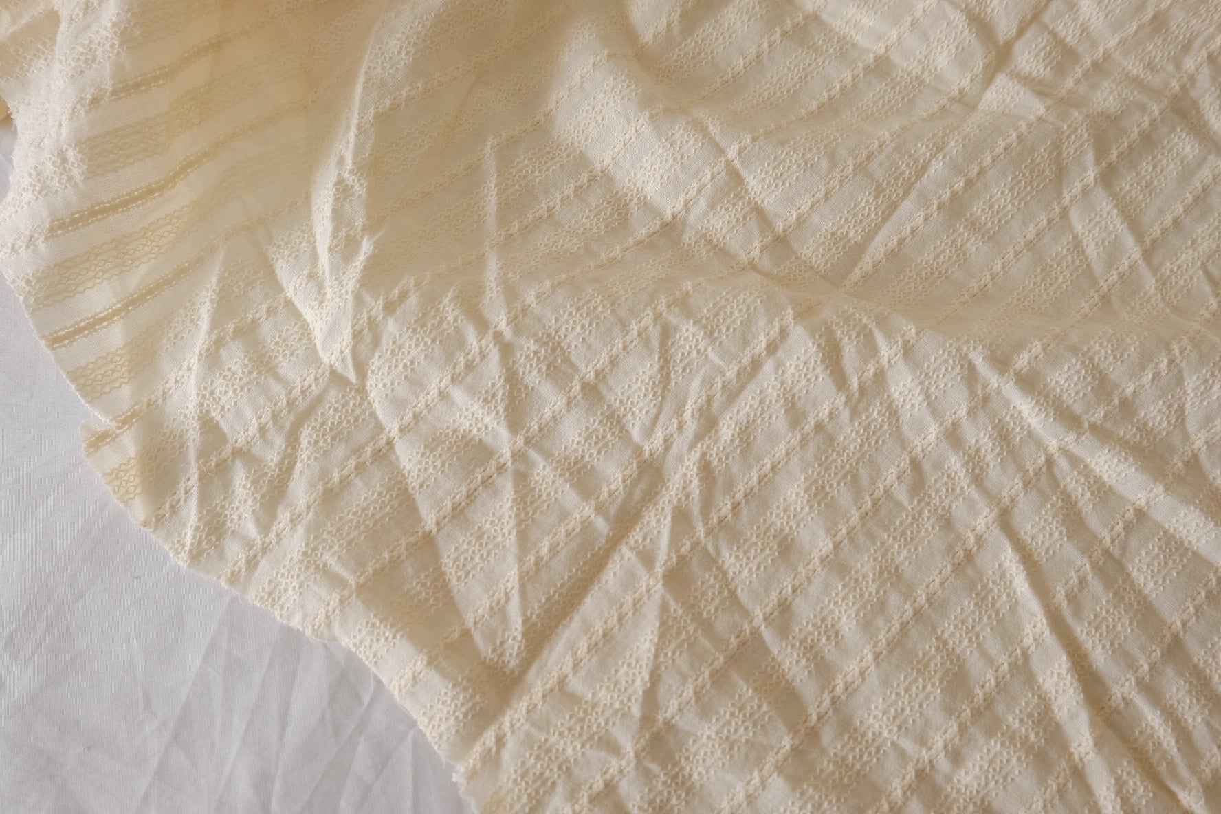 Ivory Cotton Jacquard Textured Fabric – 1.6 yd