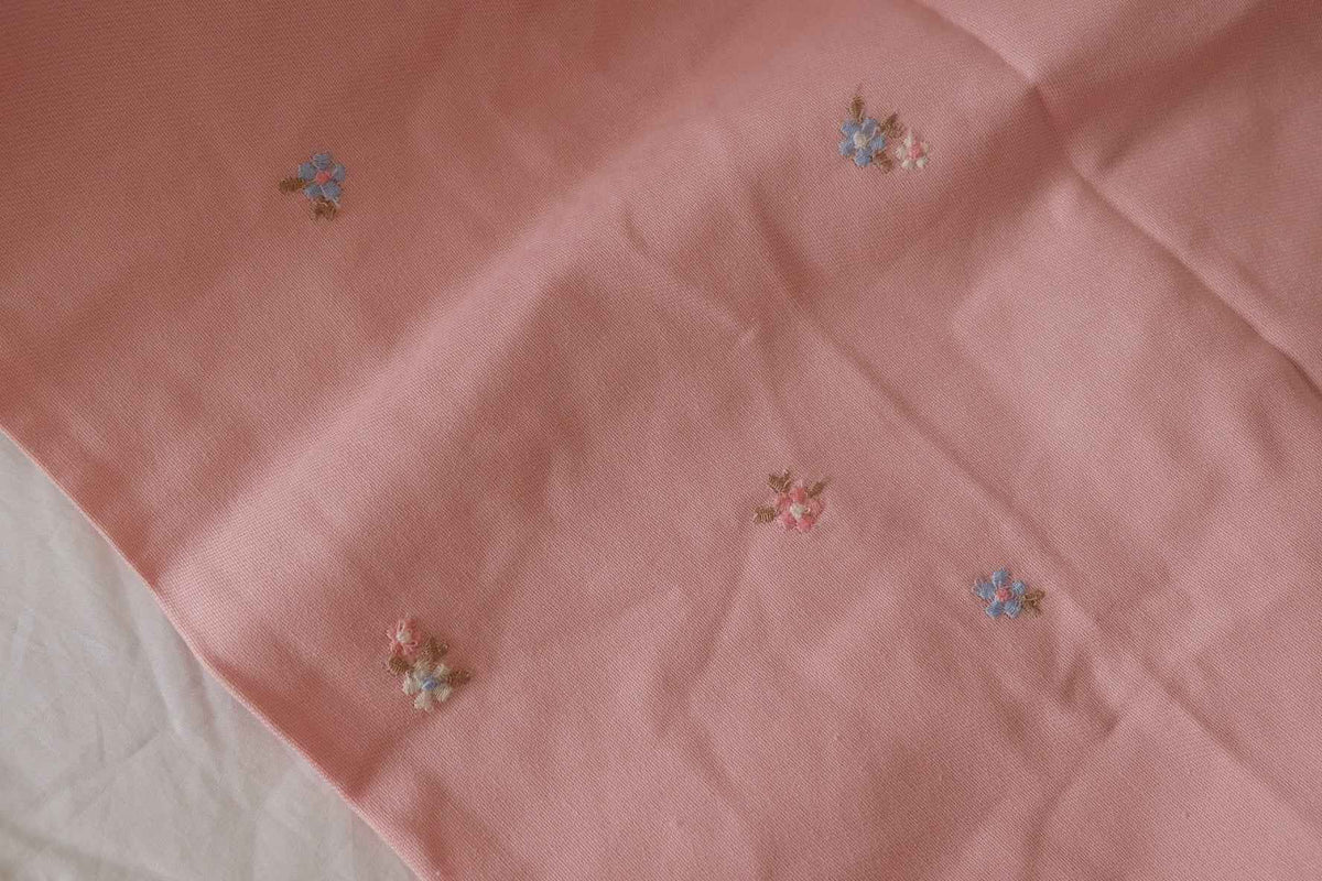 Pink Floral Embroidered Cotton Twill — 2.19 yd