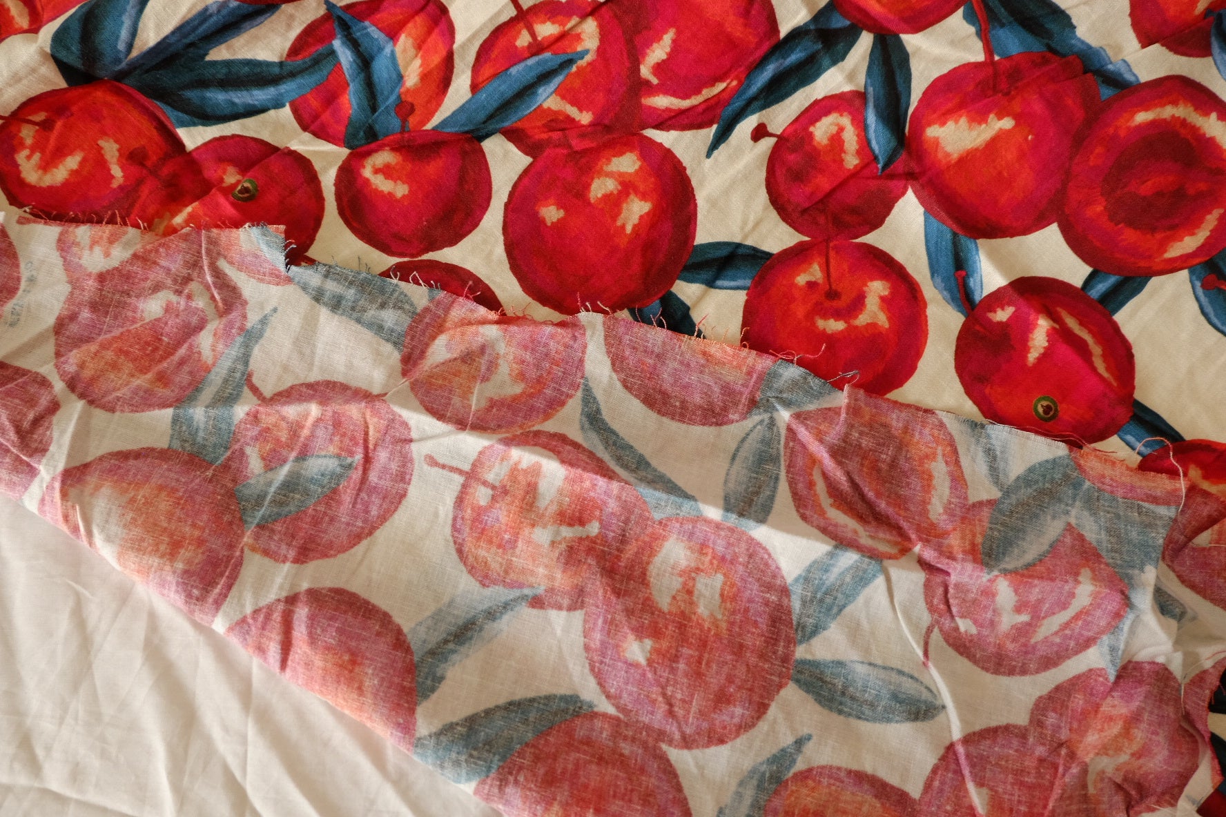 Farm Rio Style Cherry Print Linen Cotton Fabric - 2.4 yd