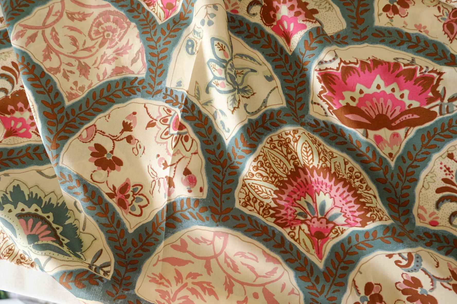 Vintage Fan Floral 60s Cotton Poplin Fabric – 2.2 Yards