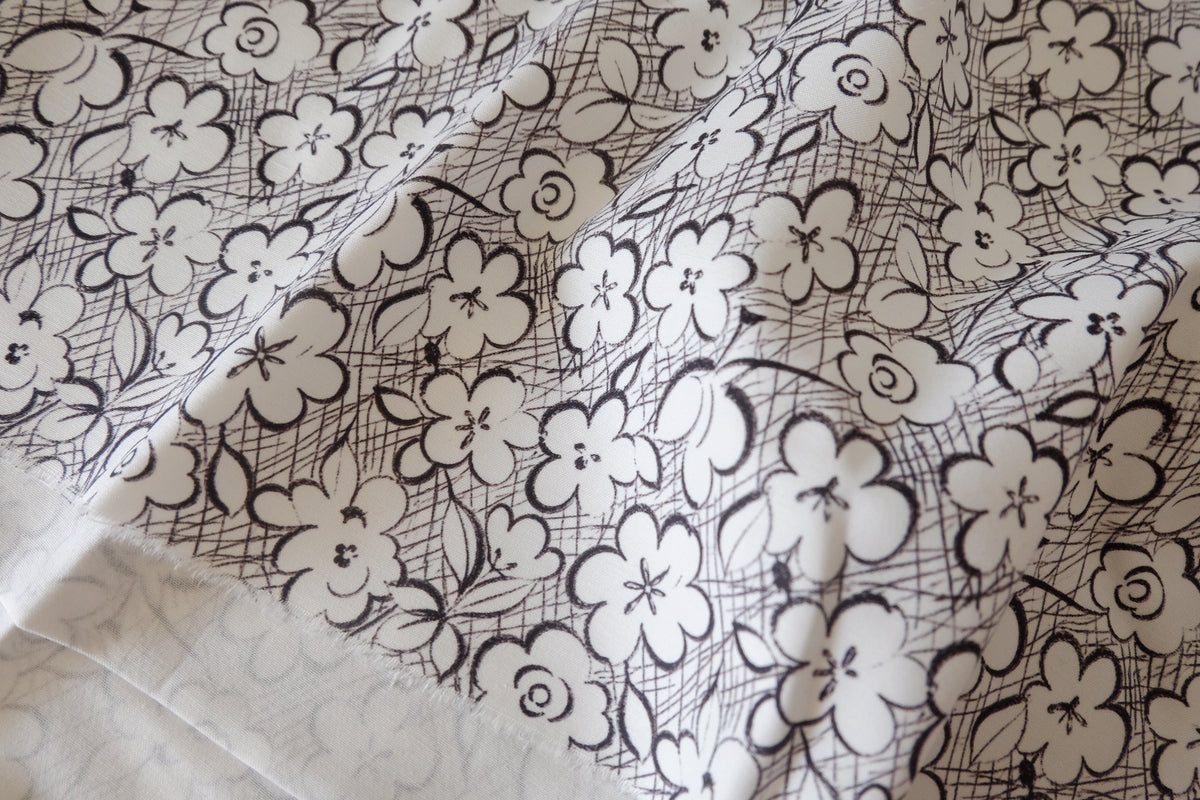 Monochrome Sketch Garden – Double-Layer Cotton Poplin – 2.19 yd