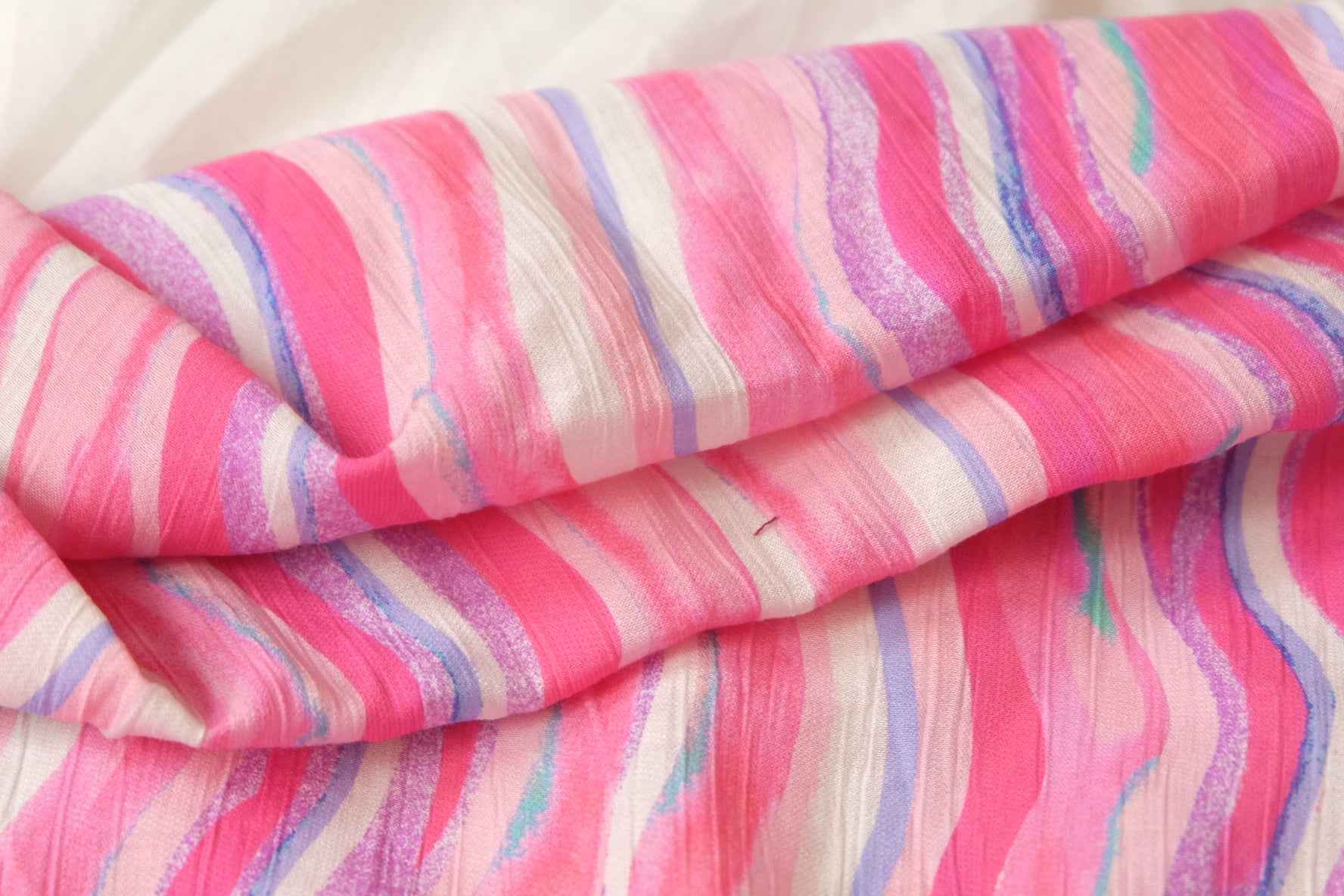 Pink Watercolor Stripe Textured Tencel Cotton Fabric, Lightweight Summer Dress Weight, 1.91 Yards