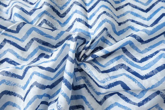 Blue Wave Stripe Tencel Cotton Fabric, Lightweight and Airy, 3.28 Yards
