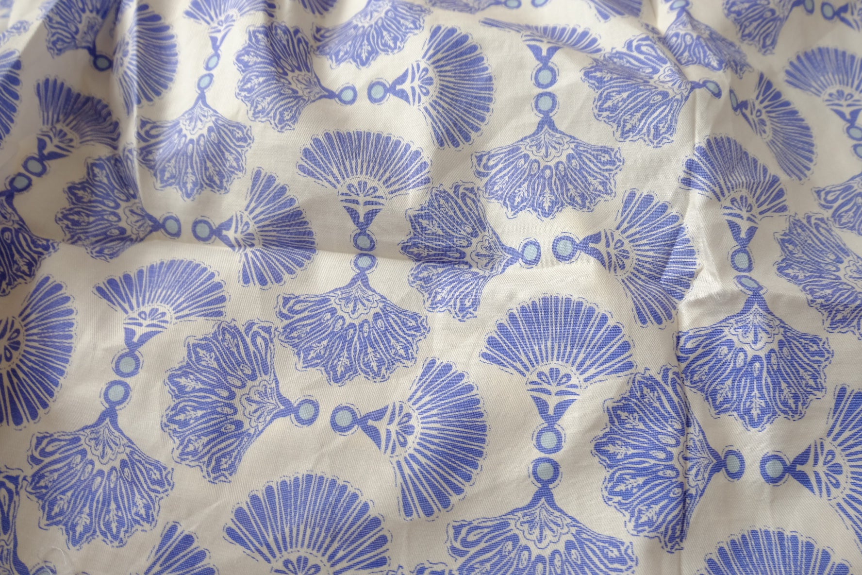Blue Fan Motif Cotton Twill Sample Fabric - 1.53 yd