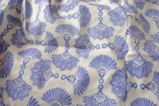 Blue Fan Motif Cotton Twill Sample Fabric - 1.53 yd