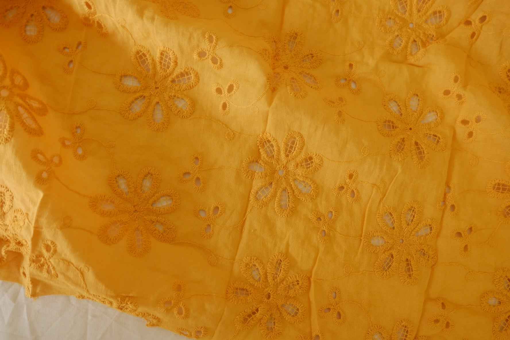 Marigold Eyelet Embroidered Cotton Fabric – 1.75 yd