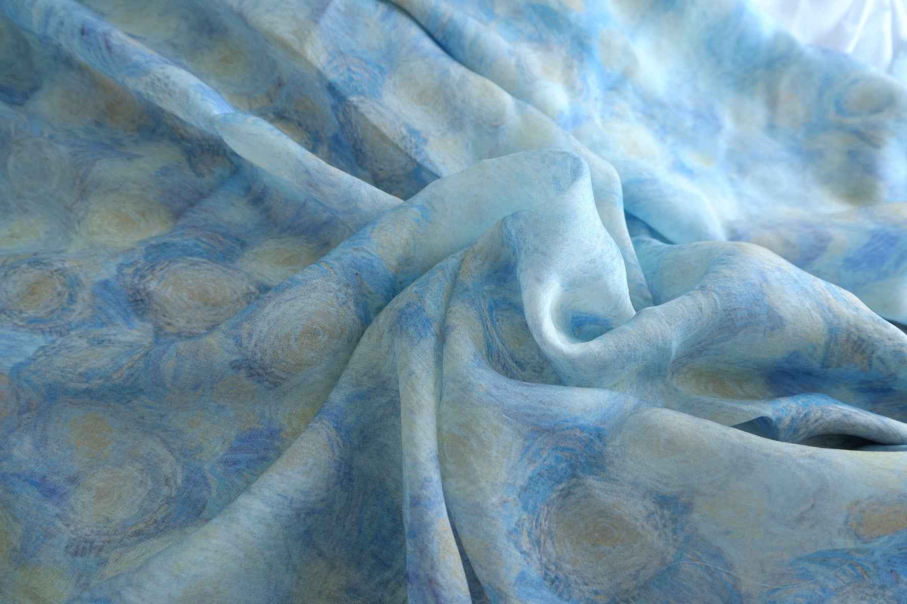 Misty Blue Swirl Tencel Linen Sheer Fabric - 3.28 yd