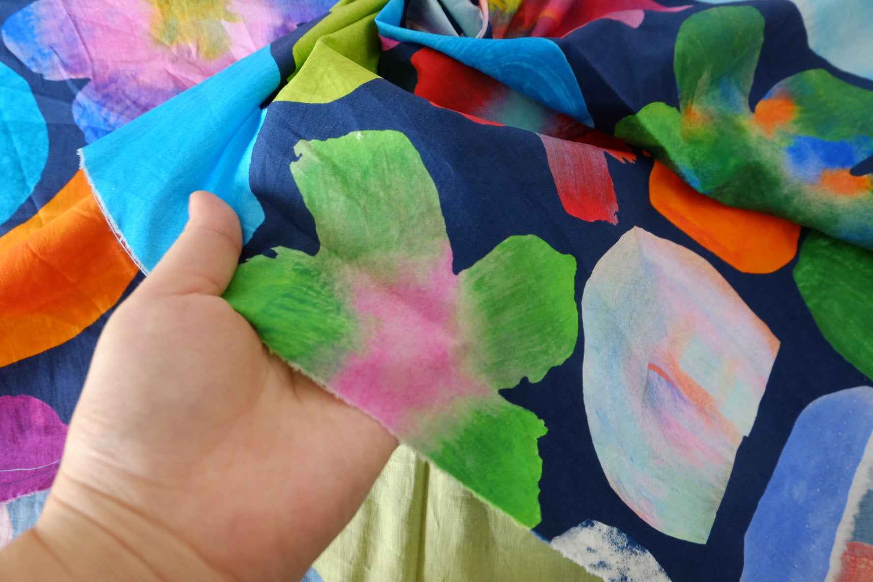 Abstract Watercolor Floral Cotton Poplin Fabric – 1.1 yd