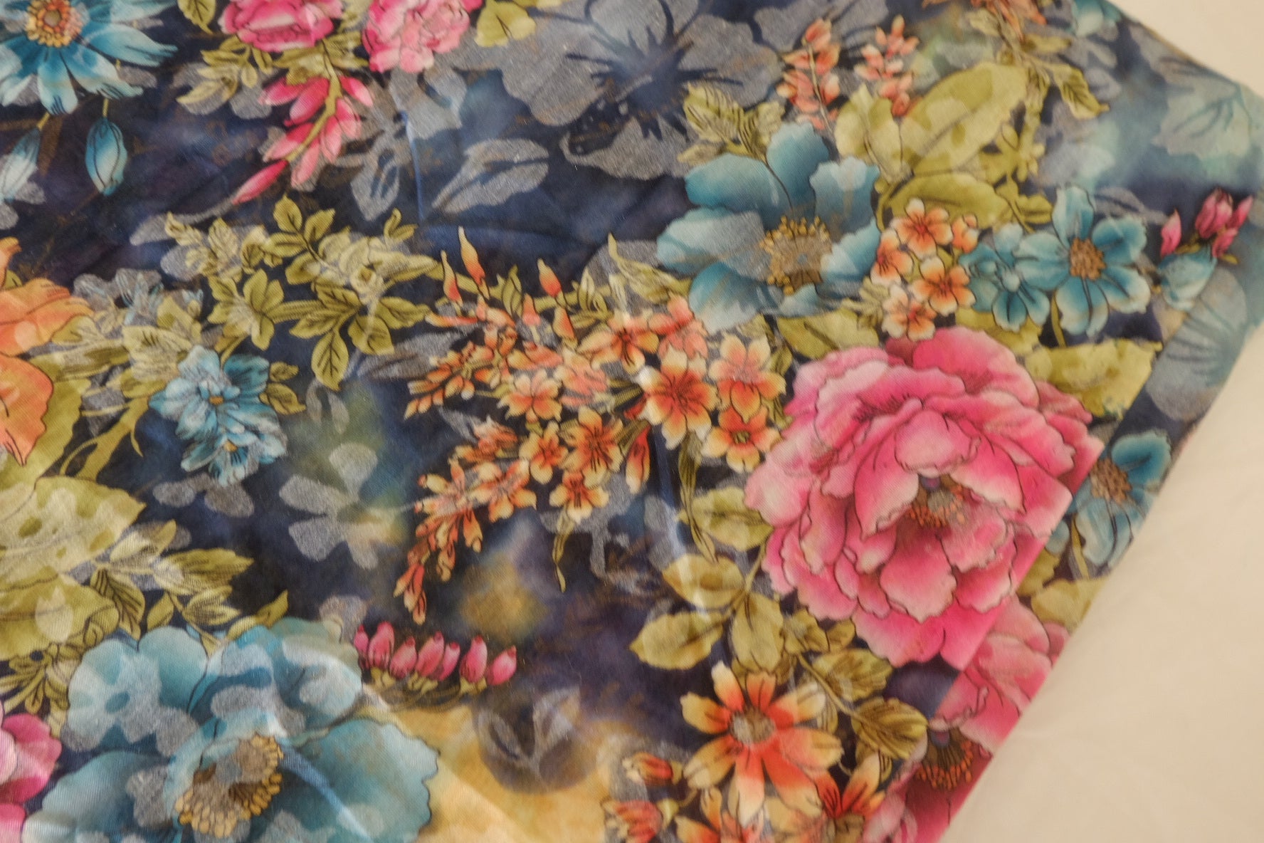 Midnight Bloom Burnout Floral Cotton Fabric with Metallic Accents – 2.19 yd Piece