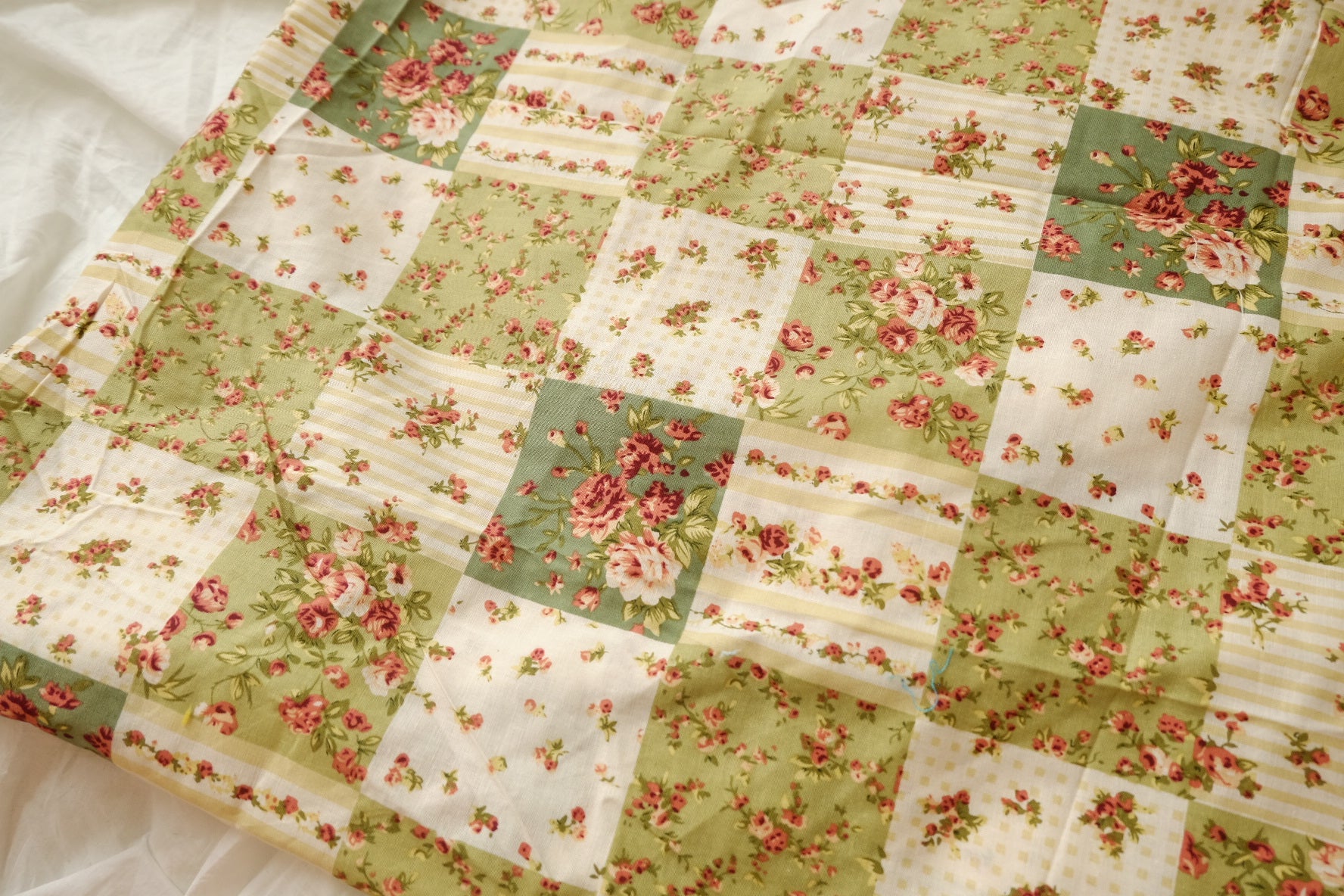 Patchwork Floral Cotton, Vintage Green Palette, 1.6 Yards