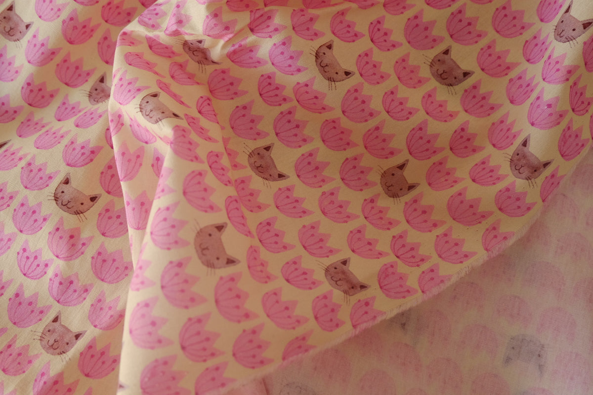 Pink Tulips & Cats Cotton – 3.6 yd