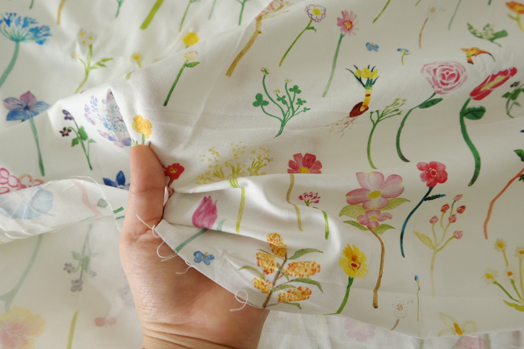 Japanese Kokka Watercolor Floral Cotton Fabric - 2.2 yd