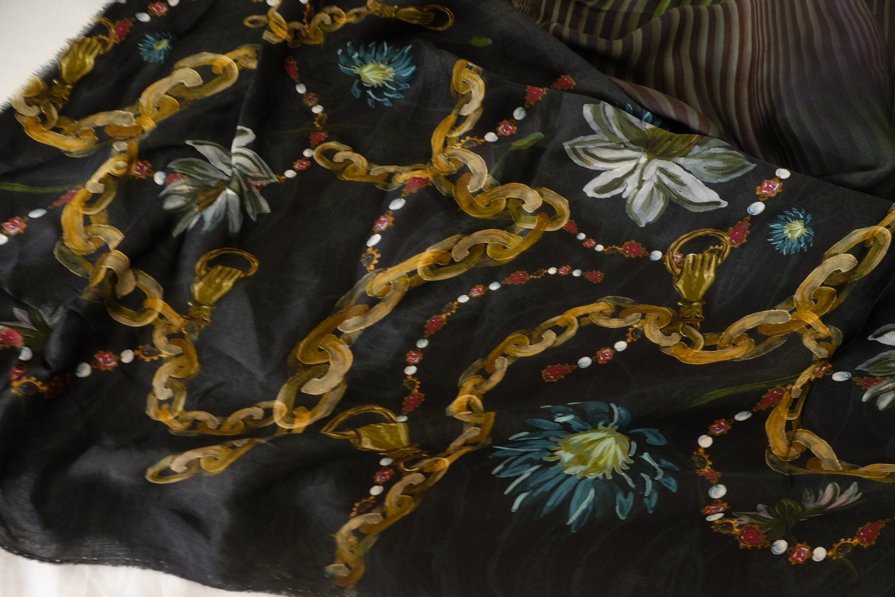 Green Scarf Print Border Rayon Fabric – 3.3 yd