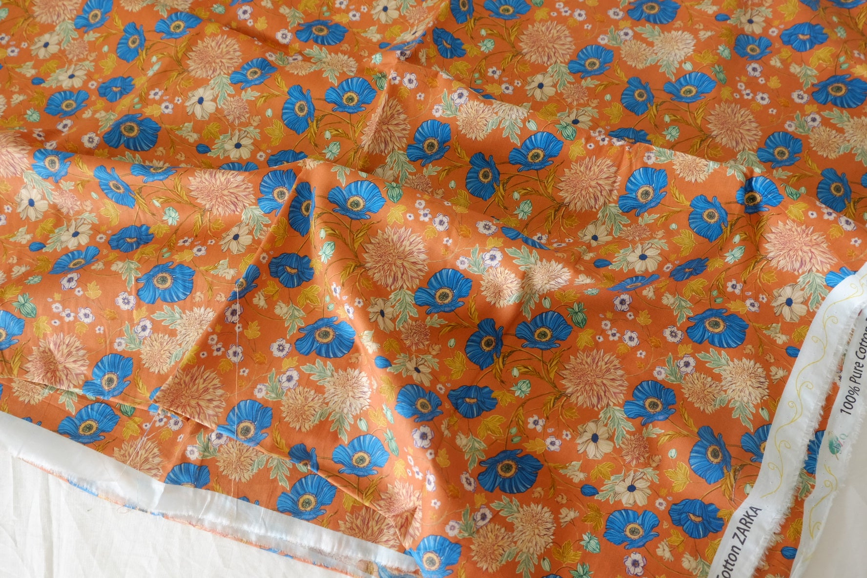 Vintage Blue Floral Cotton Lawn Fabric – 2.8 yd