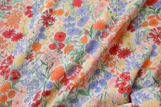 Wildflower Rayon Fabric, Silky Drapey Dress Weight, 3.28 Yards