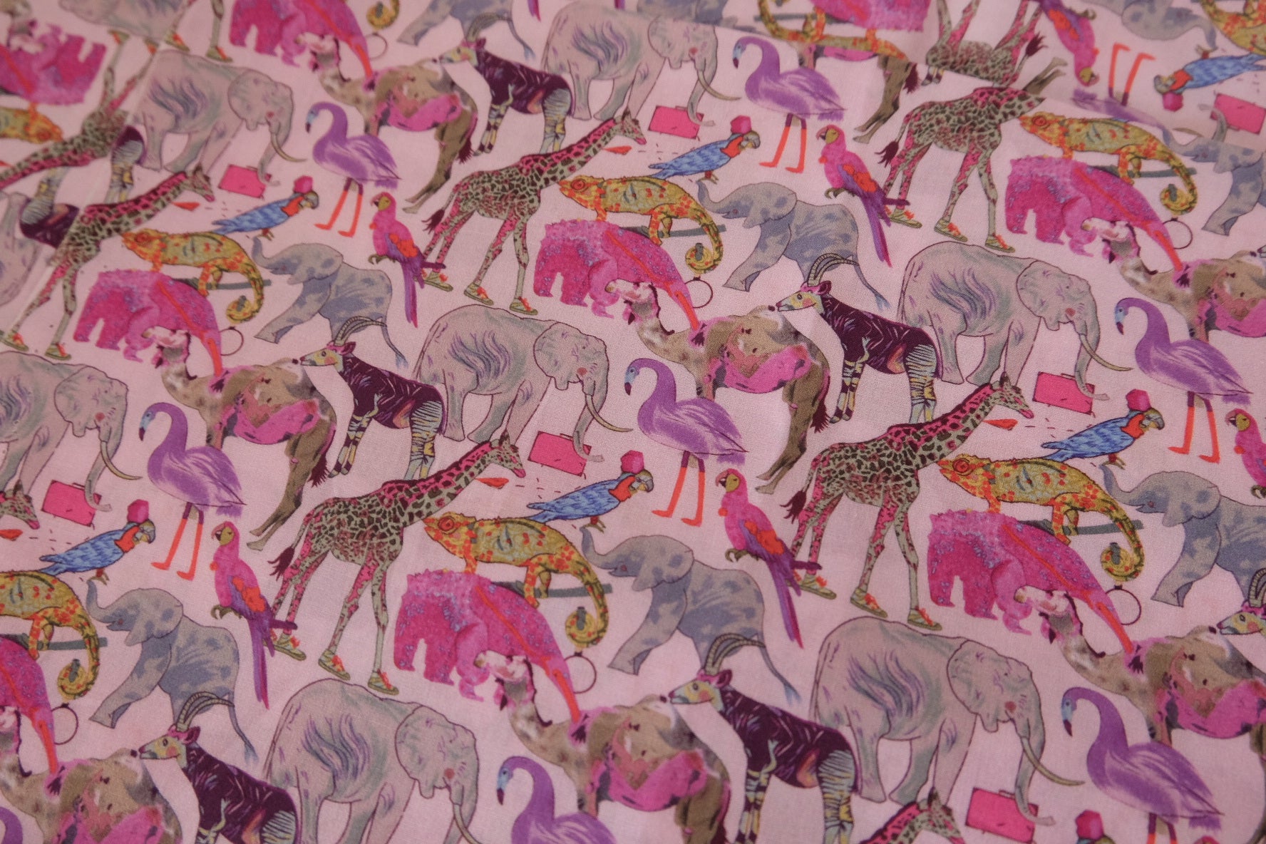 Pink Safari Animal Cotton Lawn Fabric – 2.2 yd