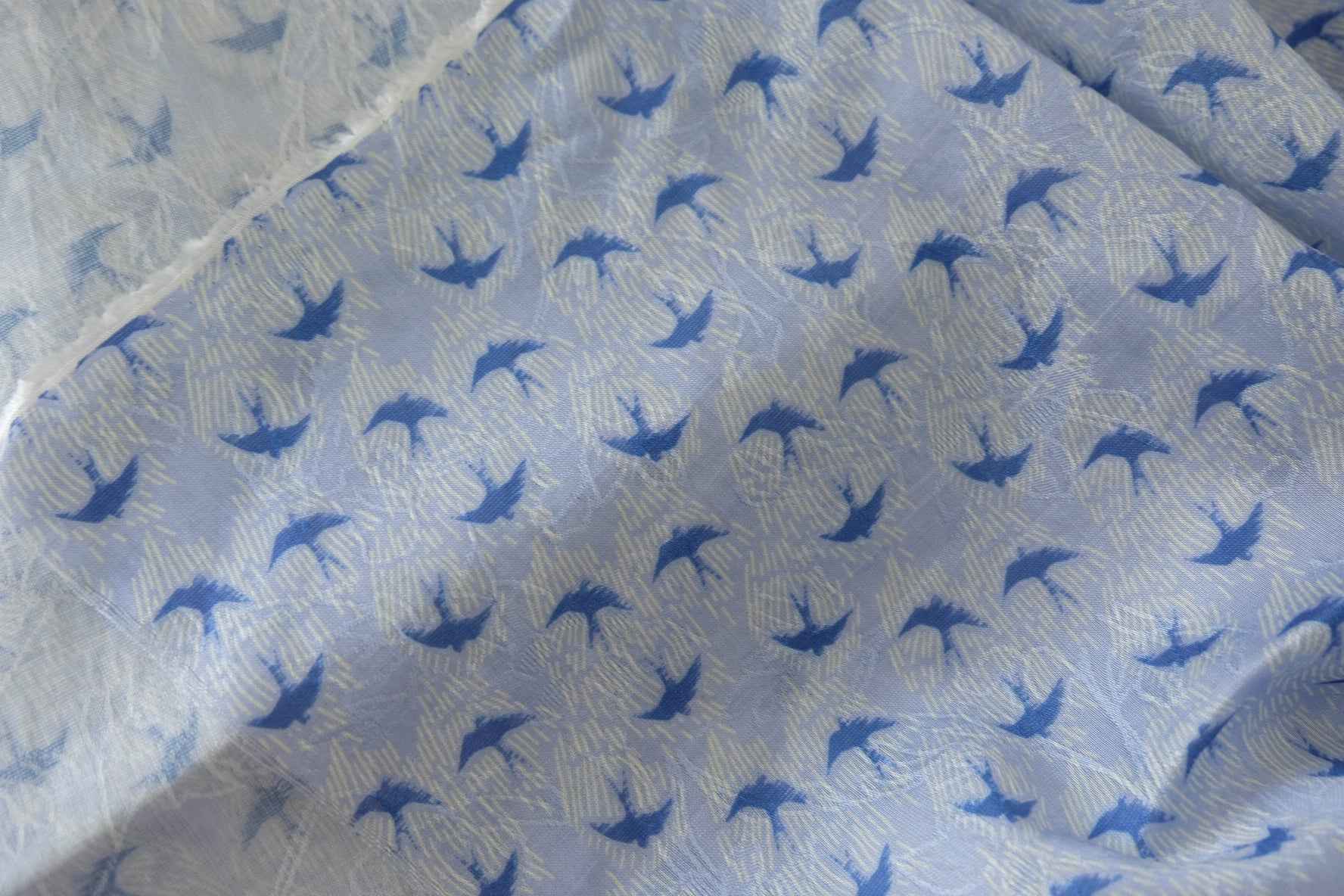 Blue Flying Bird Cotton Fabric – Soft Nature Print Woven Fabric – 1.6 yd