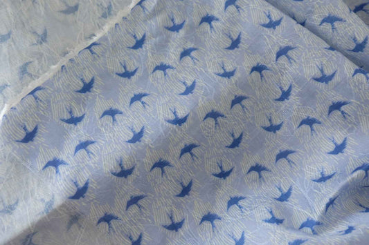 Blue Flying Bird Cotton Fabric – Soft Nature Print Woven Fabric – 1.6 yd