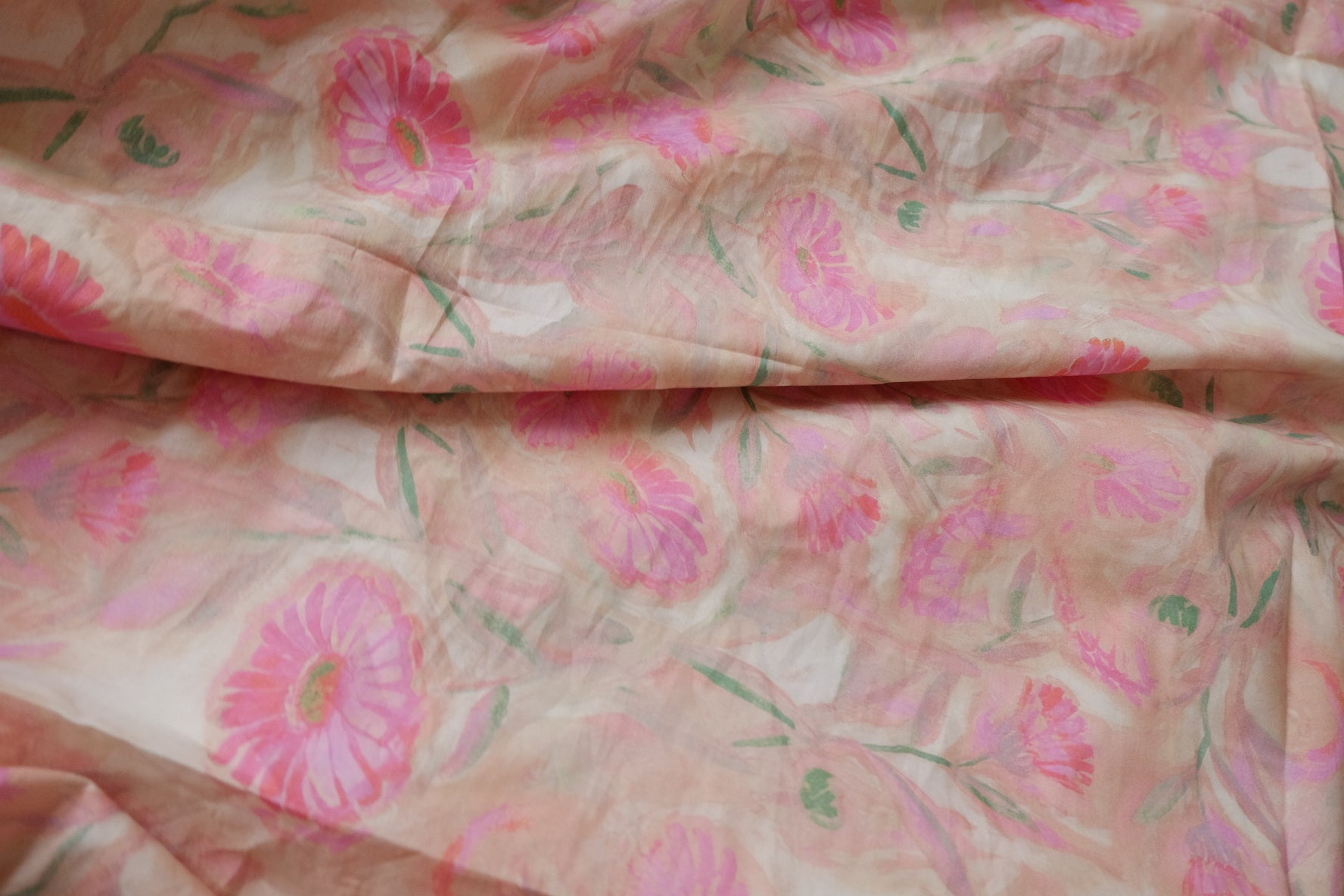 Soft Pink Watercolor Cotton Lawn Fabric — 2.19 yd