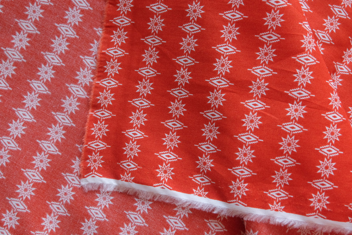 Red Folk Star – Geometric Print Cotton Fabric – 2.19 / 3.28 yd