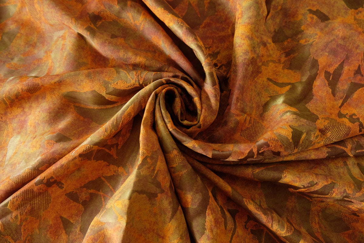 Burnt Sienna Autumn Floral Jacquard with Flocked Details – 1.6 yd