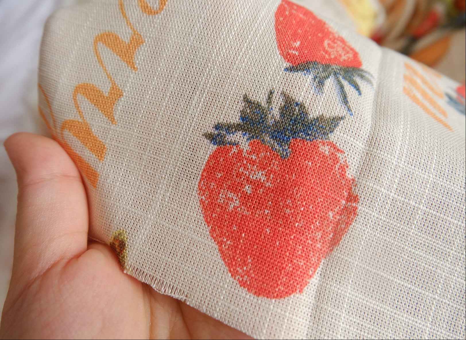 Retro Fruit Label Linen-Look Cotton-Poly Fabric - 1.64 yd