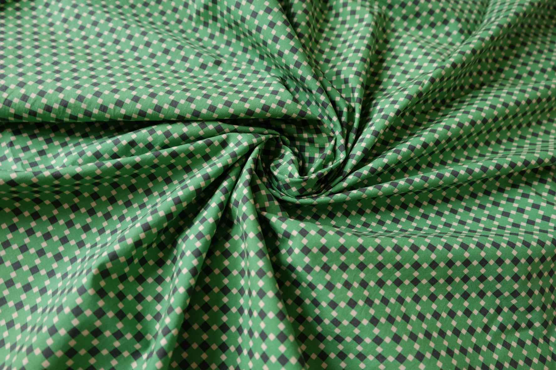 Korean Green Gingham Cotton Poplin Fabric - 2.19 yd