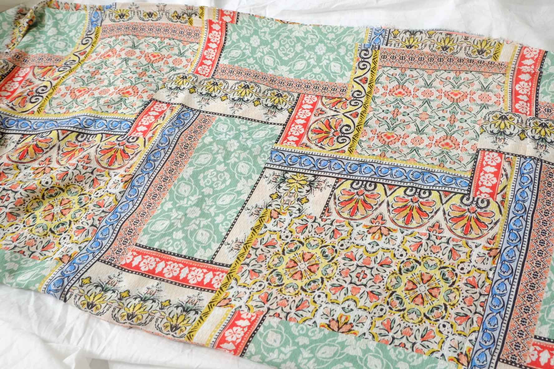 Vintage Patchwork Rayon Fabric, Soft Drapey Summer Dress Fabric, 3.28 Yards