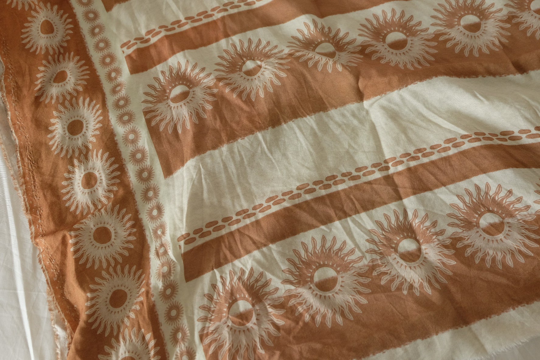 Terracotta Sun Border Print Rayon Fabric – 2.19 yd